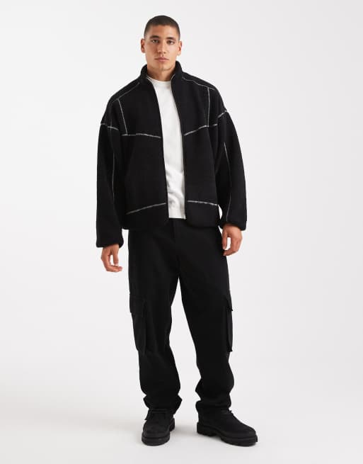 Polar negro con cremallera, cuello alto y pespuntes en contraste de ONLY & SONS, 2 de 5