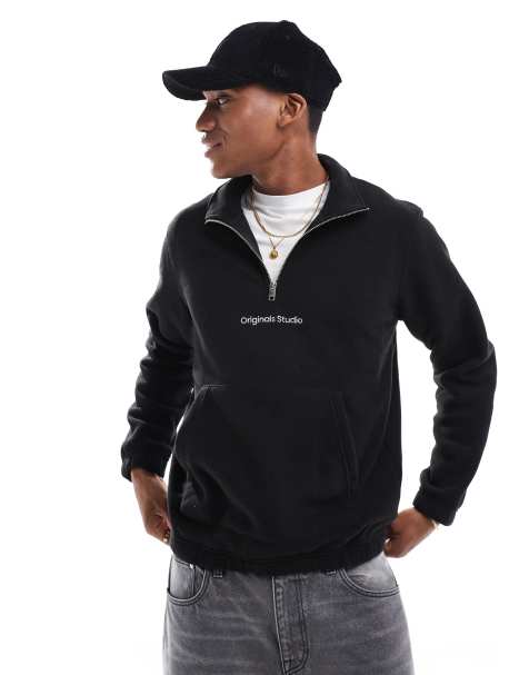 Polar negro con media cremallera y logo Originals de felpa de Jack & Jones - view 1