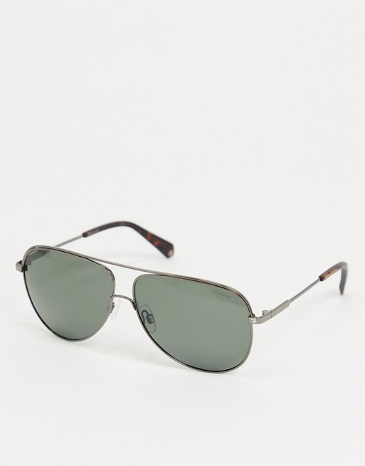 Polaroid aviator sunglasses with green lens
