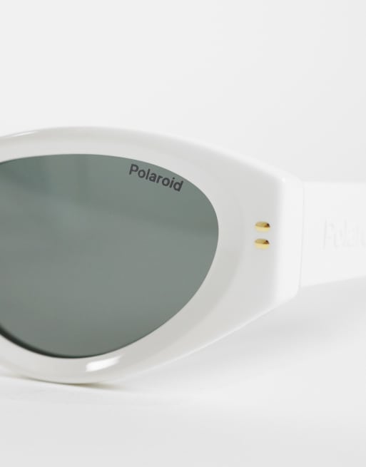 Polaroid – Bold – Cat-Eye-Sonnenbrille in Weiß mit grünen, polarisierten Gläsern, 2 von 3