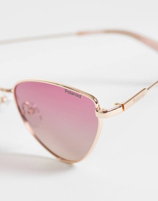Polaroid – Cat-Eye-Sonnenbrille in Gold mit polarisierten, rot getönten Gläsern, 2 von 3