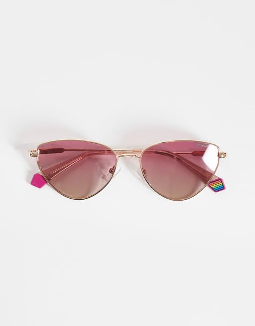 Polaroid – Cat-Eye-Sonnenbrille in Gold mit polarisierten, rot getönten Gläsern, 3 von 3