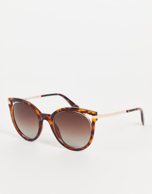 Polaroid cat eye sunglasses with cut out detail in havana tort