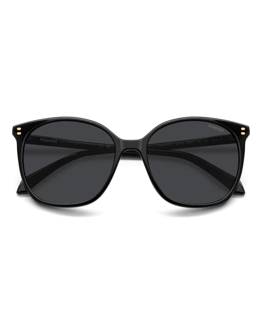 Polaroid gafas de sol cuadradas con lentes polarizadas grises en negro, 5 de 7