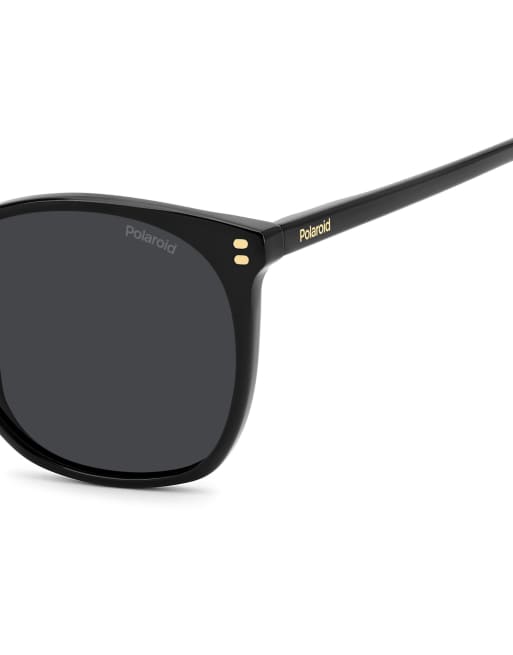 Polaroid gafas de sol cuadradas con lentes polarizadas grises en negro, 6 de 7