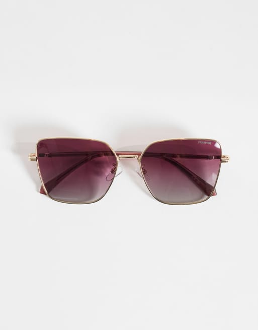 Polaroid - Gafas de sol doradas extragrandes con lentes burdeos sombreadas polarizadas, 3 de 3