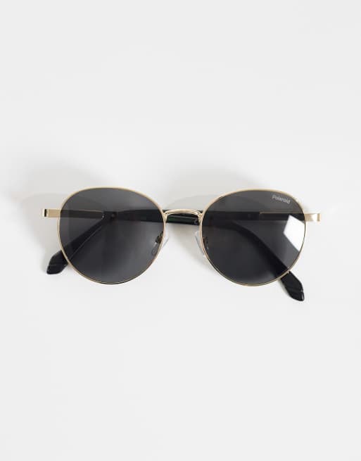 Polaroid - Gafas de sol doradas redondas con lentes grises polarizadas, 3 de 3