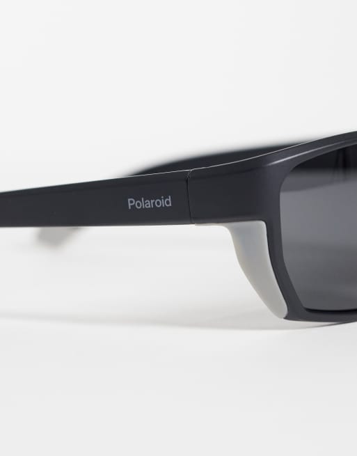 Polaroid - Gafas de sol negras rectangulares con lentes grises polarizadas, 2 de 3