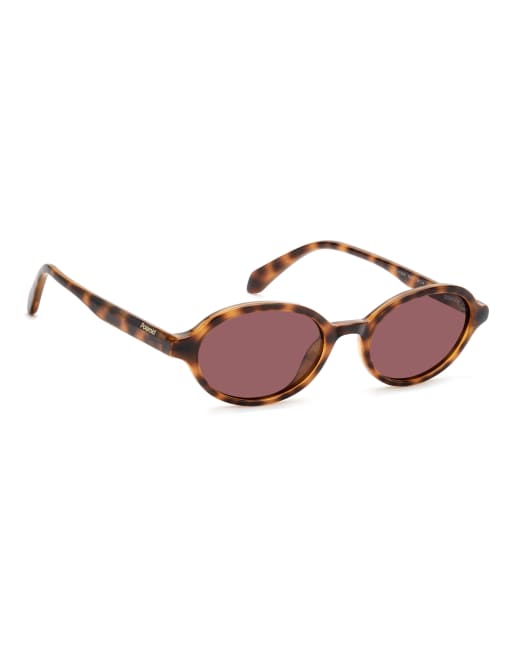 Polaroid gafas de sol ovaladas de estilo vintage con lentes polarizadas violetas en marrón, 5 de 7