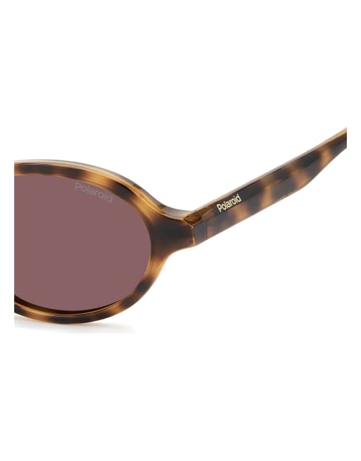 Polaroid gafas de sol ovaladas de estilo vintage con lentes polarizadas violetas en marrón, 6 de 7