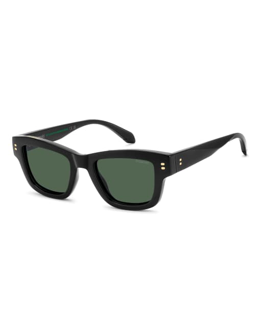 Polaroid gafas de sol rectangulares con lentes polarizadas verdes, negro, 3 de 7