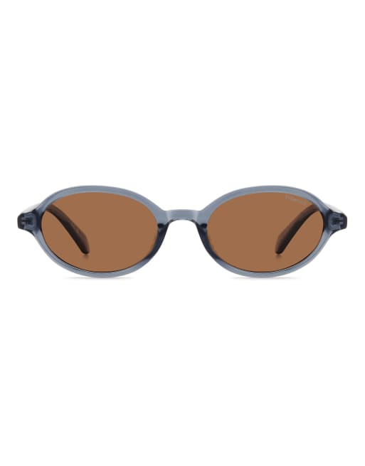 Polaroid gafas de sol vintage ovaladas con lentes polarizadas marrones en gris, 2 de 7