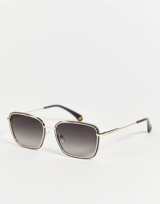 Polaroid – Kwadratowe okulary przeciwsłoneczne aviator w kolorze złoto-czarnym