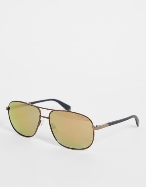 Polaroid - Lunettes de soleil aviateur rétro - Marron