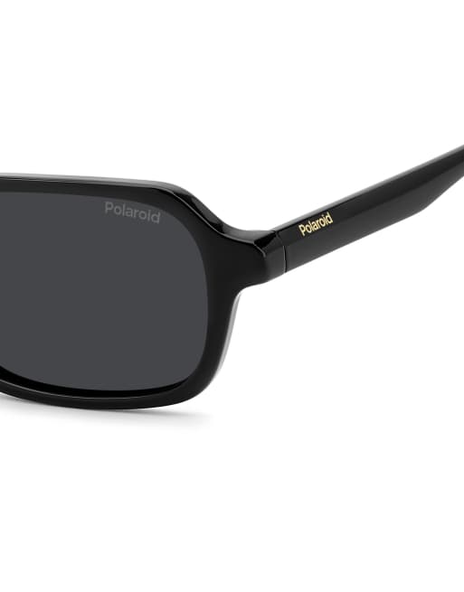 Polaroid lunettes de soleil rectangulaires avec verres polarisés gris en noir, 6 de 7