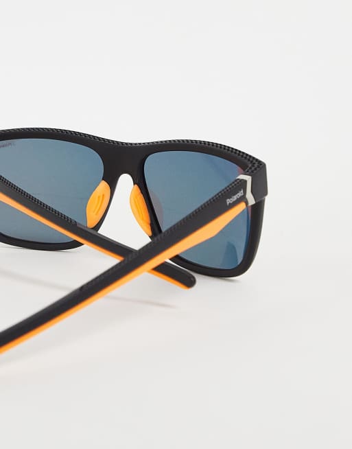 Polaroid – Mattsvarta racer-solglasögon med orange glas, 2 av 4