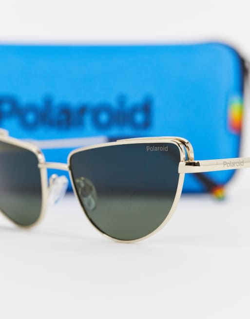 Polaroid Occhiali da sole cat-eye con montatura slim neri e oro