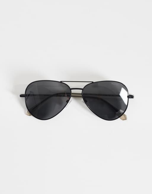 Polaroid - Occhiali da sole pilot in metallo nero con lenti polarizzate grigie, 3 di 3