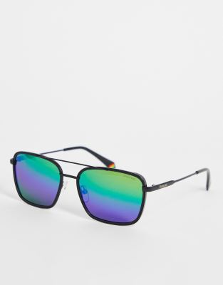 Polaroid – Okulary przeciwsłoneczne typu aviator z wąskimi oprawkami i niebiesko-zielonymi cieniowanymi soczewkami 6115/S