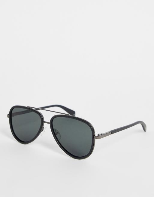 Polaroid – Pilotensonnenbrille in Schwarz mit dickem Rahmen