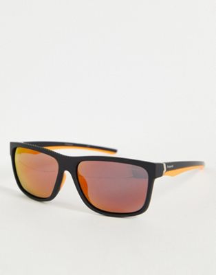 Polaroid racer sunglasses in matte black and orange lens