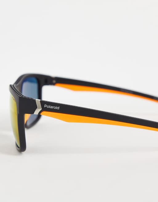 Polaroid - Racer zonnebril in matzwart met oranje glazen, 3 van 4