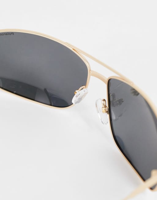 Polaroid – Rechteckige Pilotensonnenbrille in Schwarz und Goldton 2101/S, 4 von 4