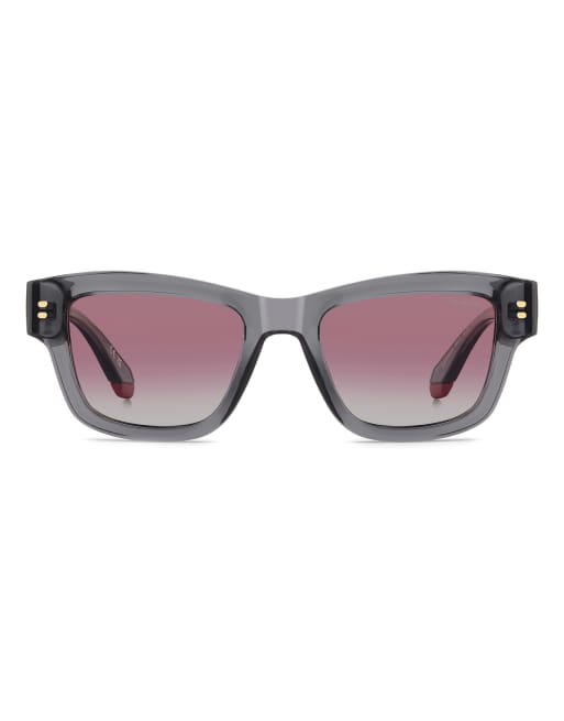 Polaroid rechteckige Sonnenbrille – grauer Rahmen, burgunderrot getönte polarisierte Gläser in Grau, 2 von 7