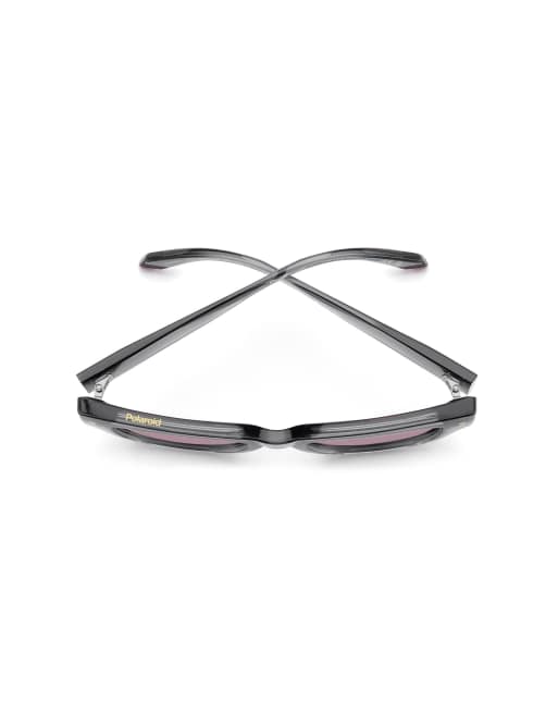 Polaroid rechteckige Sonnenbrille – grauer Rahmen, burgunderrot getönte polarisierte Gläser in Grau, 4 von 7