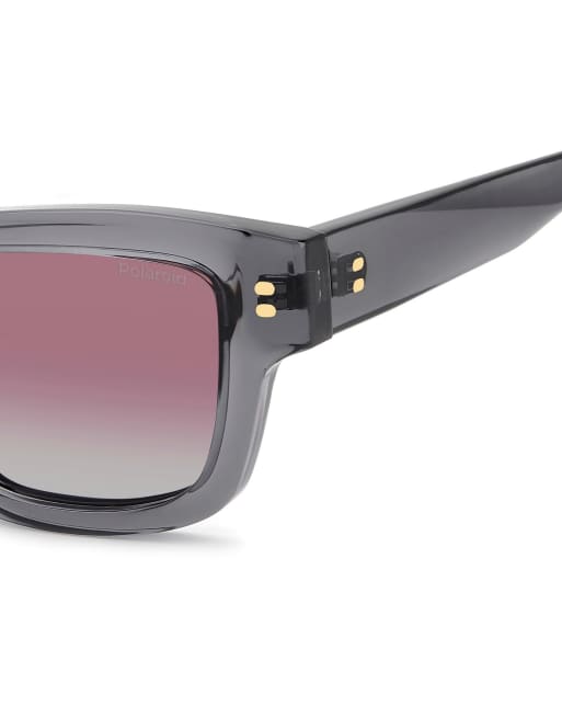 Polaroid rechteckige Sonnenbrille – grauer Rahmen, burgunderrot getönte polarisierte Gläser in Grau, 6 von 7