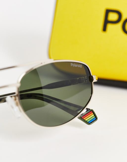 Polaroid retro aviator sunglasses in black and gold 6130 S