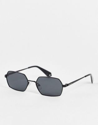 Polaroid retro round frame sunglasses in black
