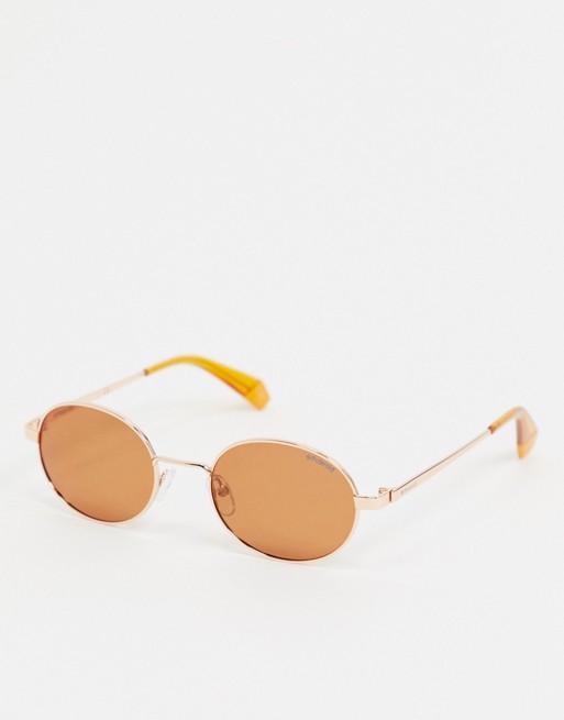 Polaroid round sunglasses in gold and orange