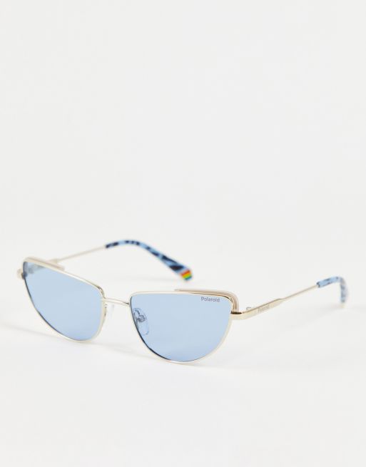 Polaroid slim frame cat eye sunglasses in blue and gold PLD 6129/S ASOS