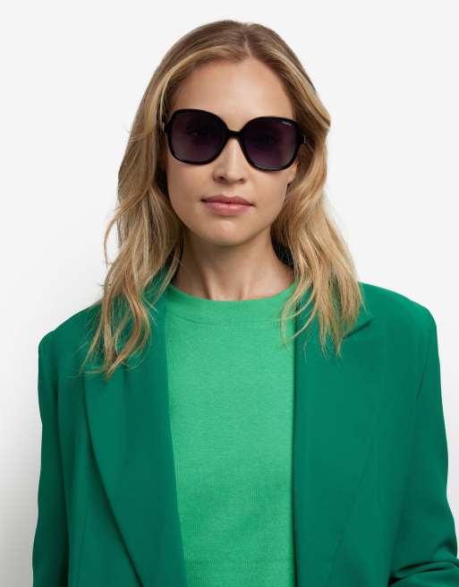 Polaroid – Sonnenbrillen – Eckige Oversize-Sonnenbrille in Schwarz mit grau getönten, polarisierten Gläsern, 7 von 7