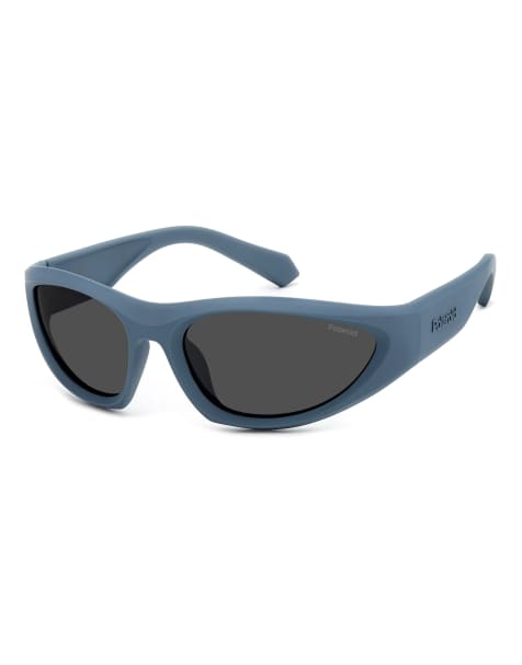 Polaroid Sportliche Wrap-Sonnenbrille mit grauen polarisierten Gläsern in Blau - view 1
