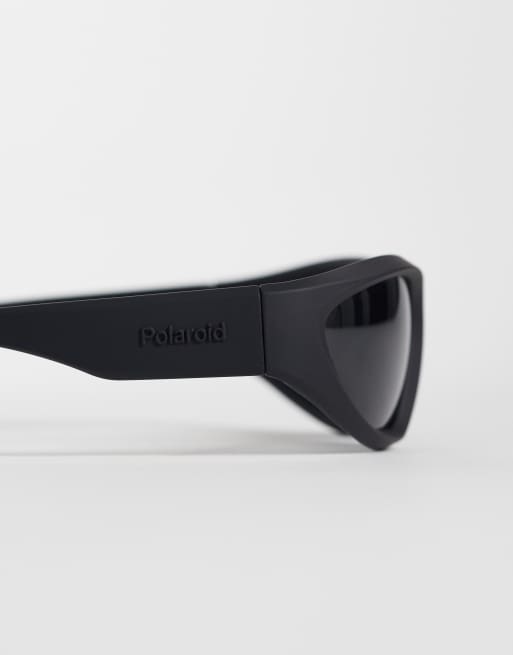 Polaroid Sporty wrap sunglasses with grey polarized lenses in black - BLACK, 2 of 3