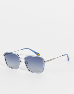 Polaroid square aviator sunglasses in blue