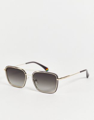 Polaroid square aviator sunglasses in gold and black