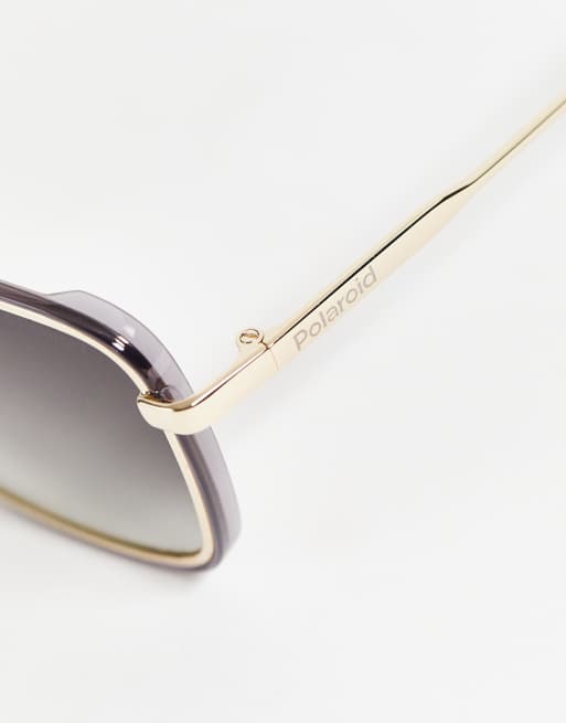 Polaroid square aviator sunglasses in gold and black ASOS