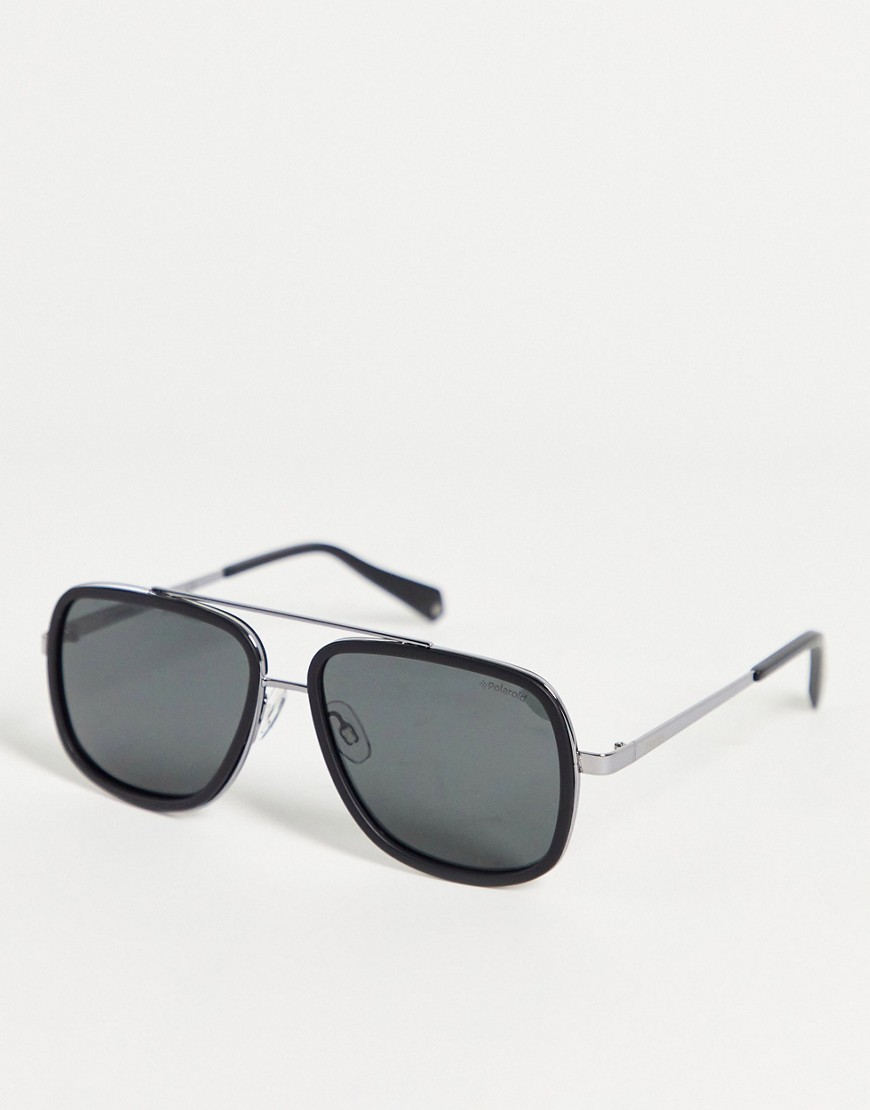 Polaroid square lens unisex sunglasses-Black