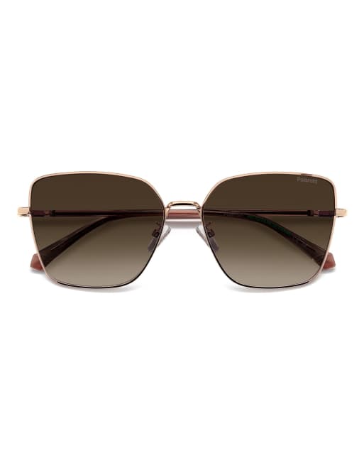 Polaroid Sunglasses - Gafas de sol doradas extragrandes con lentes marrones sombreadas polarizadas, 4 de 7