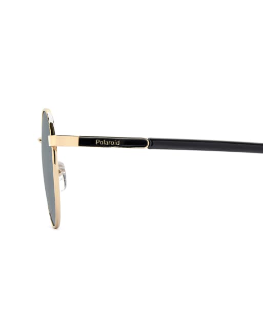 Polaroid Sunglasses - Gafas de sol doradas redondas con lentes grises polarizadas, 4 de 5