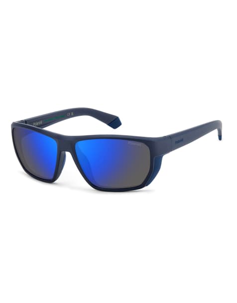 Polaroid Sunglasses - Lunettes de soleil sport à monture rectangulaire et verres polarisés bleus effet miroir - Bleu - view 1