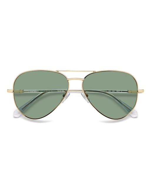 Polaroid Sunglasses Metal pilot sunglasses with green polarized lenses in gold, 3 of 5