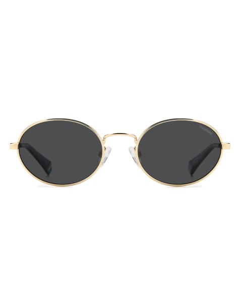 Polaroid Sunglasses - Occhiali da sole ovali anni '90 color oro con lenti polarizzate grigie - view 1