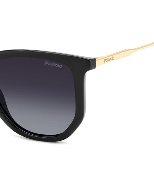 Polaroid Sunglasses - Occhiali da sole oversize rettangolari neri con lenti polarizzate grigie, 4 di 6