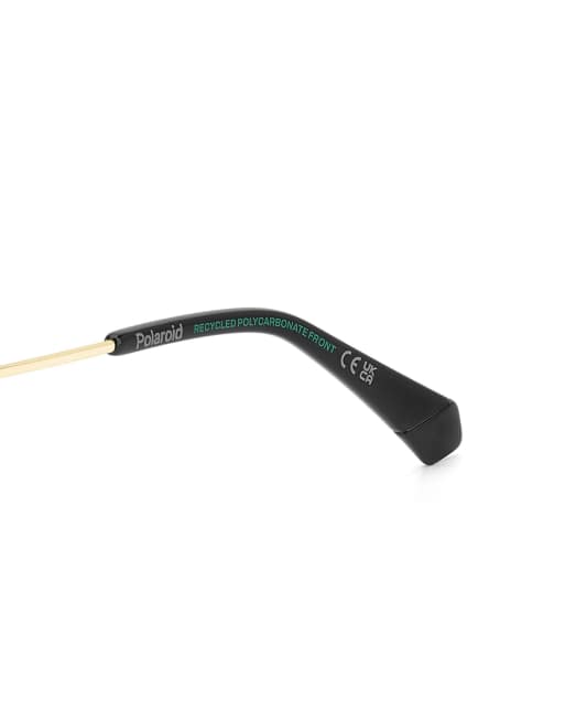 Polaroid Sunglasses - Occhiali da sole oversize rettangolari neri con lenti polarizzate grigie, 5 di 6