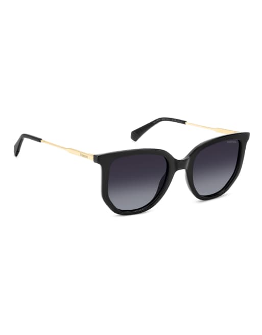 Polaroid Sunglasses - Occhiali da sole oversize rettangolari neri con lenti polarizzate grigie, 6 di 6