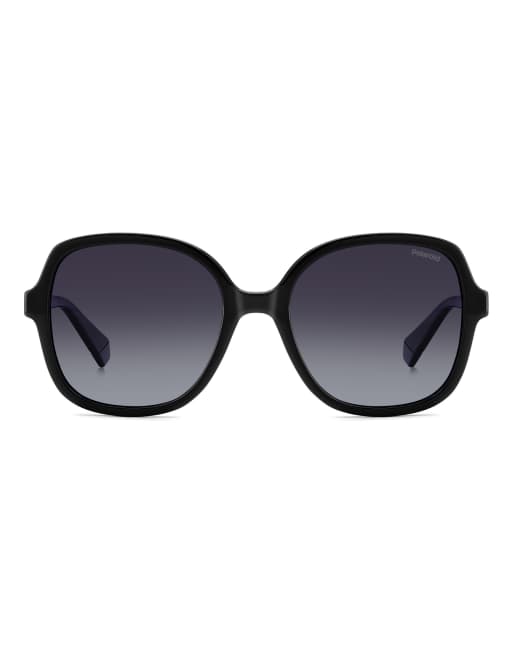 Polaroid Sunglasses - Occhiali da sole oversize squadrati neri con lenti polarizzate grigie sfumate, 3 di 7